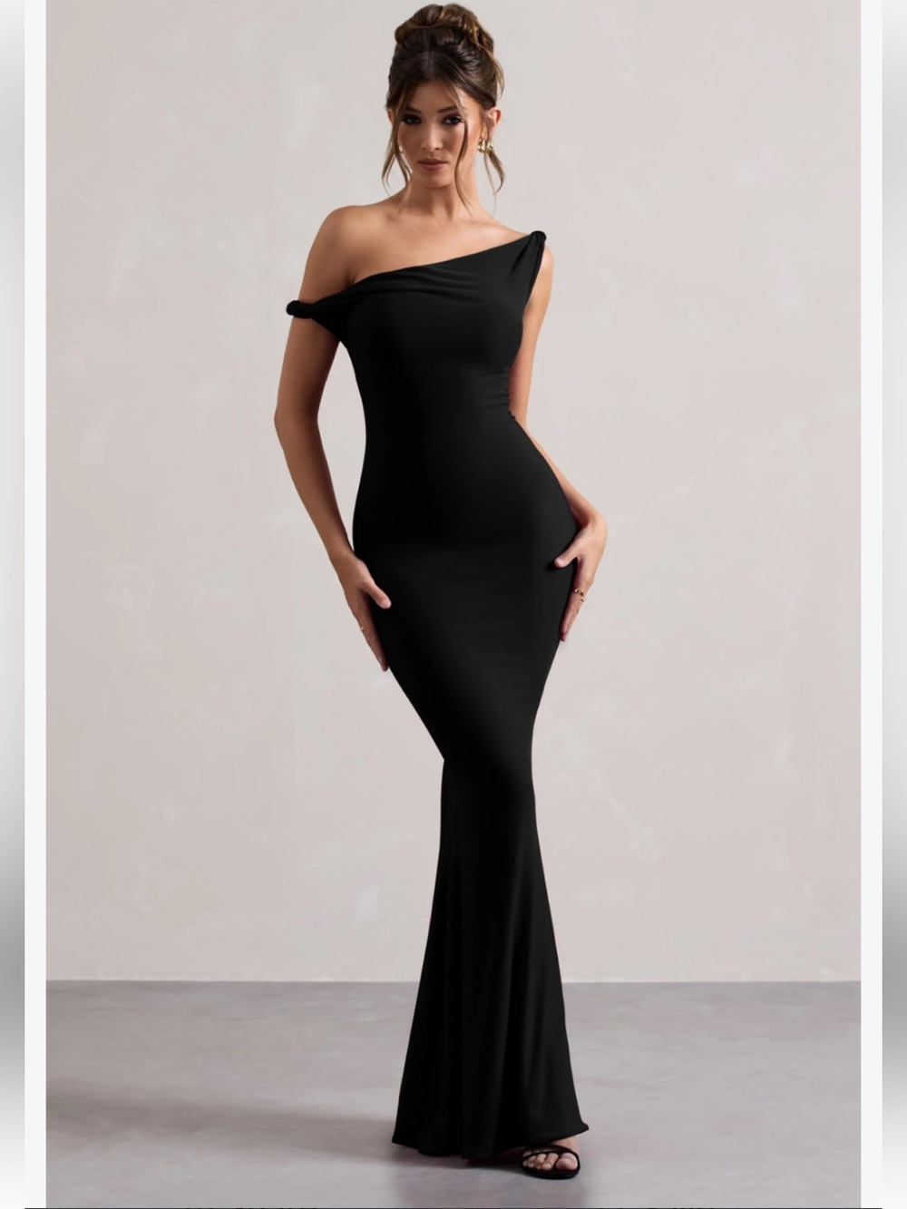 Club L London Lita Black Twisted Asymmetric Maxi Dress